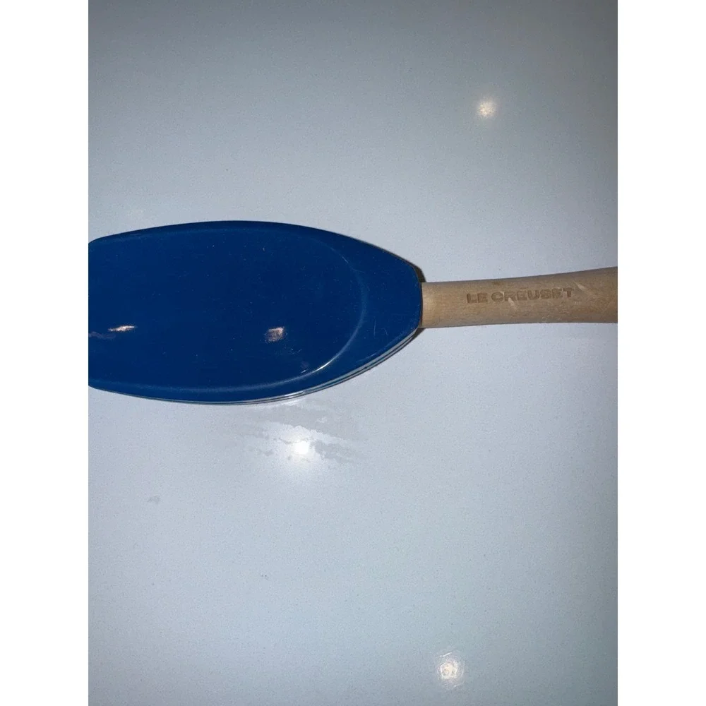 Le‎ Creuset Silicone Spoonula Blue Wood Handle Baking Cooking Kitchen